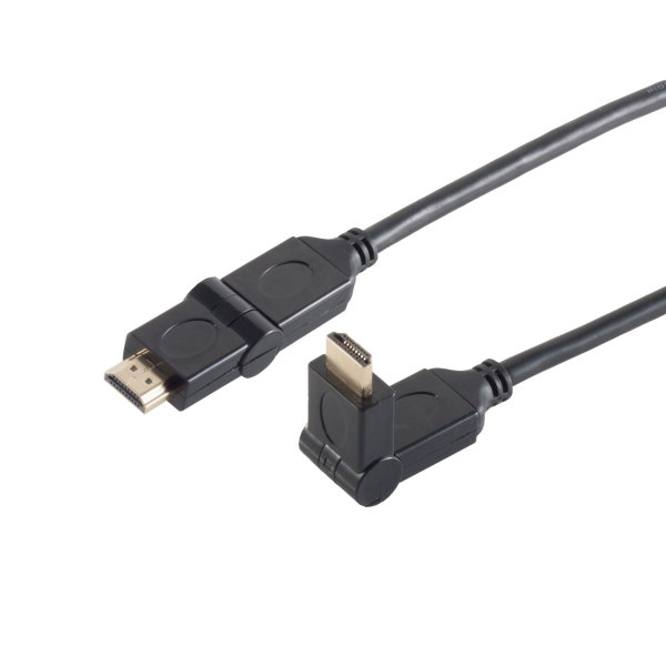 Cable HDMI conector HDMI A rotatorio 90&deg; a HDMI A rotatorio 90&deg; chapados en oro Full HD ULTRA HD 3D HEAC 1m