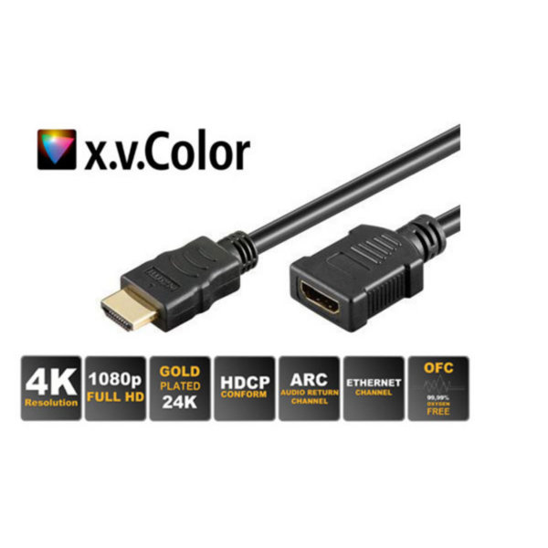 Cable HDMI Alargador conector HDMI(A)macho a HDMI(A)hembra chapados en oro ULTRA HD 3D HEAC 0,5m