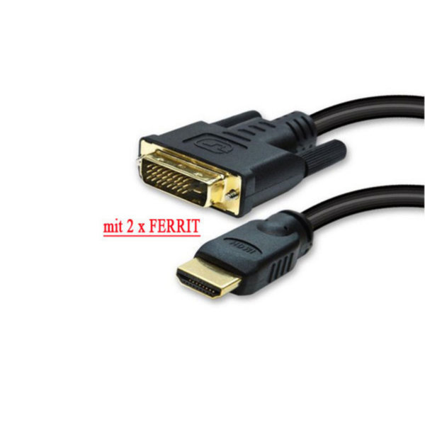 Cable HDMI/ DVI - Conector HDMI a DVI-D (18+1)  contactos chapados en oro  2x Ferrit  5m