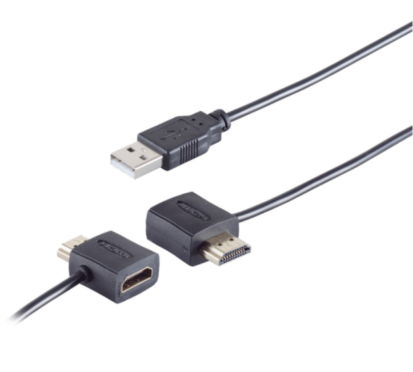 Adaptador HDMI/USB - Conector de alimentaci&oacute;n HDMI A macho a HDMI A hembra + USB A macho negro  0,5m