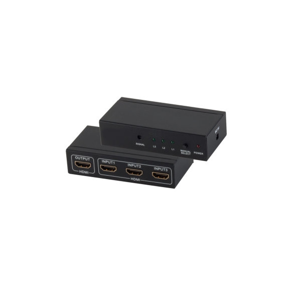 Switch Conmutador HDMI - 3x IN 1x OUT, 4K2K, 3D, carcasa met&aacute;lica, VER1.4