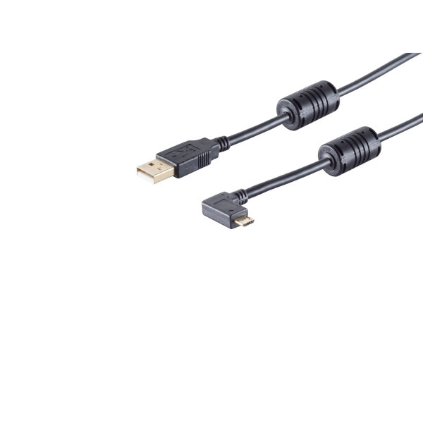 Cable USB 2.0 conector tipo A macho a micro macho B con angulo de 90&deg; derecha 1m