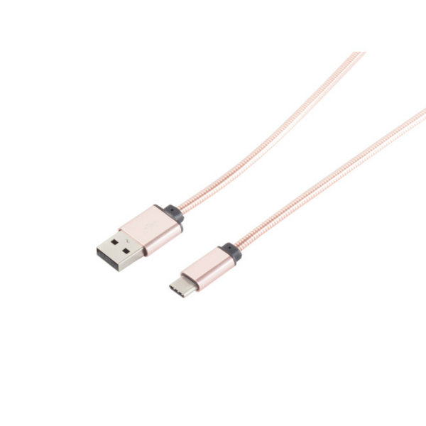 Cable USB de carga y sincronizaci&oacute;n USB A a USB 3.1C cubierta de metal (acero) rosado 1m
