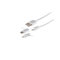 Cable USB de carga y sincronizaci&oacute;n 3en1 conector tipo A macho a micro macho B + USB tipo C + 8-pines blanco 2m