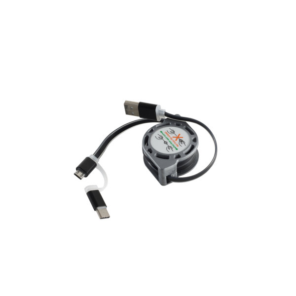 Cable USB de carga y sincronizaci&oacute;n 2en1 conector USB A a USB-micro B + tipo C extensible 1m