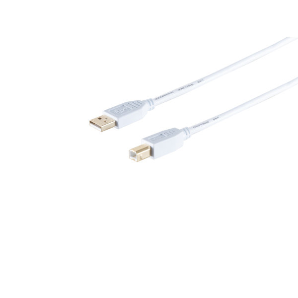 Cable USB conector tipo A a tipo B HIGH SPEED contactos chapados en oro USB 2.0 blanco 1m