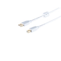 Cable USB conector tipo A a tipo B con ferrit HIGH SPEED contactos chapados en oro USB 2.0 blanco 1,8m