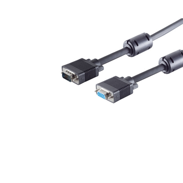 Cable alargador S-VGA 15-pin HDD macho a 15-pin HDD hembra75 Ohm con ferrit carcasas moldeadas negro 1,8m