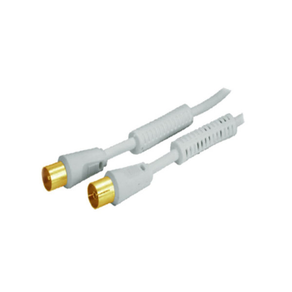 Cable de antena 100% blindado contactos chapados en oro &gt; 100 dB filtro de corriente (Ferrita) blanco 1m