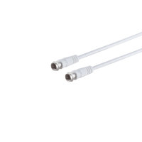 Cable de conexi&oacute;n SAT conector F macho a F macho 100% blindado pin central &gt; 100 dB blanco 2,5m