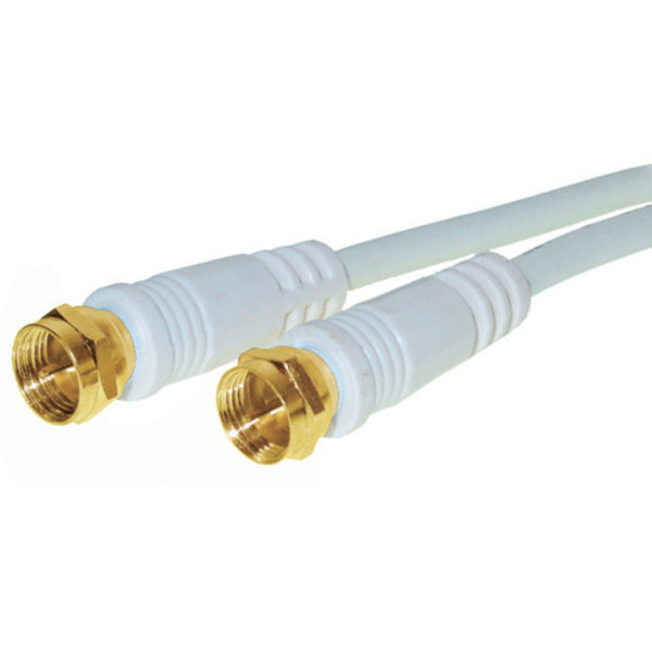 Cable de conexi&oacute;n SAT conector F macho a F macho 100% blindado contactos chapados en oro &gt; 100 dB filtro de corriente (Ferrita) blanco 5m