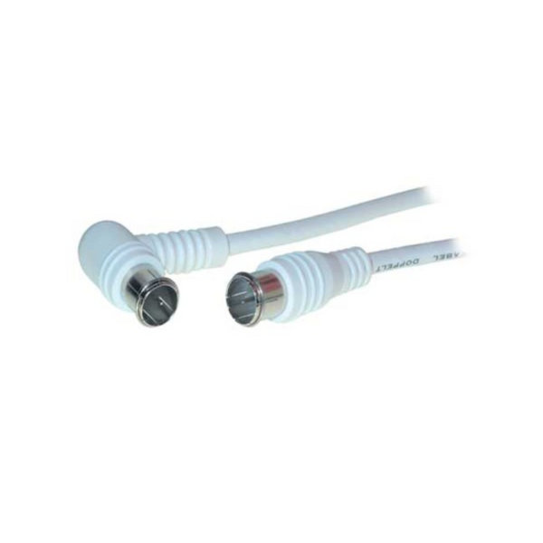Cable de conexi&oacute;n SAT conector F r&aacute;pido macho recto a macho angulado pin central 100% blindado CE &gt; 100 dB blanco 1,5m
