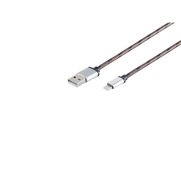 Cable cargador USB A a 8 Pin nylon marr&oacute;n 0,3m