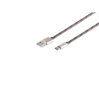 Cable cargador USB A a USB C nylon marr&oacute;n 0,3m