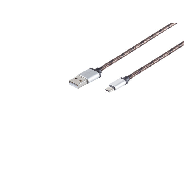 Cable cargador USB A a USB micro B nylon marr&oacute;n 0,9m