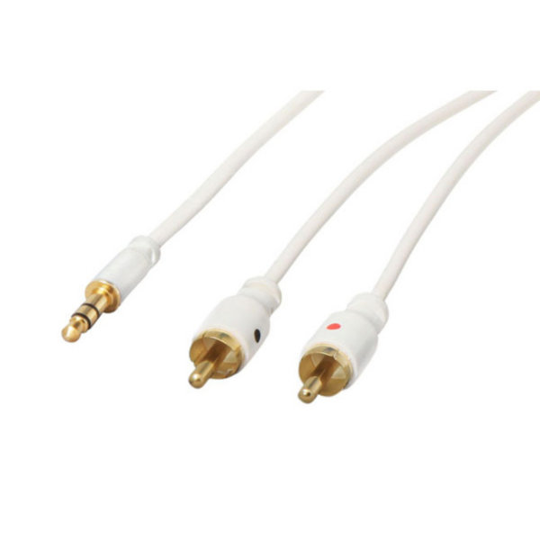 Cable audio jack mini 3,5mm est&eacute;reo macho a 2 RCA macho blanco 1,5m