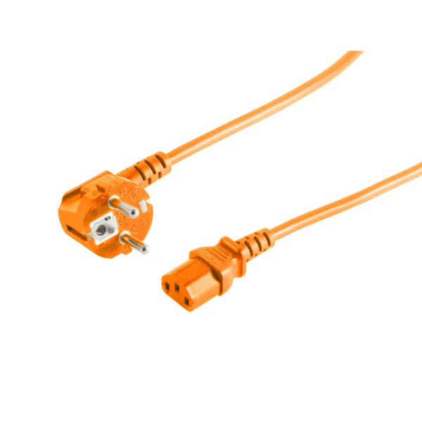 Cable de alimentaci&oacute;n enchufe de seguridad 90&deg; a C13 hembra VDE naranja 3m