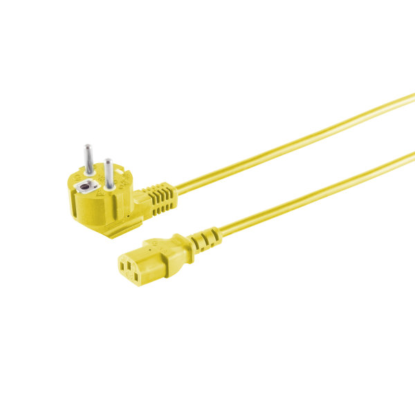 Cable de alimentaci&oacute;n enchufe de seguridad 90&deg; a C13 hembra VDE amarillo 5m